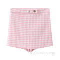 Femmes Pink vérifie les shorts teintes de fil